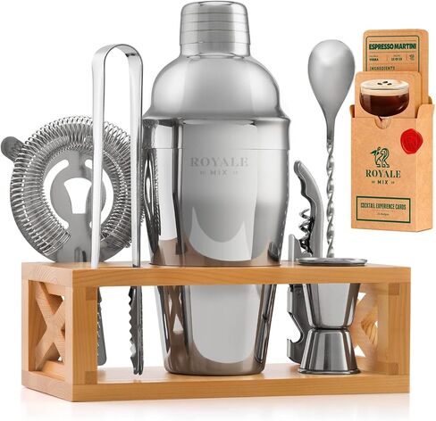 Mixology Bartender Kit with Stand | Home Bar Set with 25 Cocktail Recipes for Drink Mixing | Ideal Bartending Kit for Housewarming Gift | Premium Martini Cocktail Shaker Set with Bar Tools Accessories in Saudi Arabia