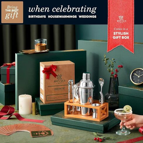 Mixology Bartender Kit with Stand | Home Bar Set with 25 Cocktail Recipes for Drink Mixing | Ideal Bartending Kit for Housewarming Gift | Premium Martini Cocktail Shaker Set with Bar Tools Accessories in Saudi Arabia