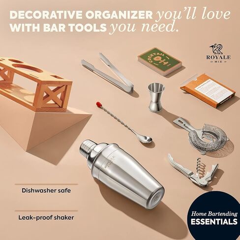Mixology Bartender Kit with Stand | Home Bar Set with 25 Cocktail Recipes for Drink Mixing | Ideal Bartending Kit for Housewarming Gift | Premium Martini Cocktail Shaker Set with Bar Tools Accessories in Saudi Arabia