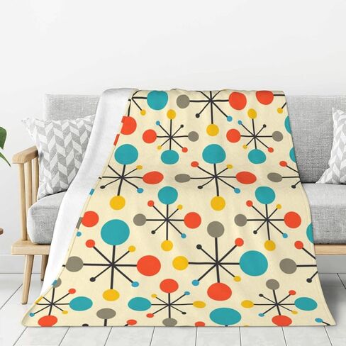 Mid Century Fifties Modern Atomic Retro Colors Throw Blanket Gifts Fuzzy Soft Warm Cozy Yellow Fleece Blanket for Couch Sofa Bed Living Room Travel Farmhouse Home Decor 50"x40" in Saudi Arabia