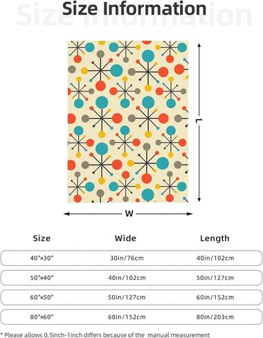 Mid Century Fifties Modern Atomic Retro Colors Throw Blanket Gifts Fuzzy Soft Warm Cozy Yellow Fleece Blanket for Couch Sofa Bed Living Room Travel Farmhouse Home Decor 50"x40" in Saudi Arabia