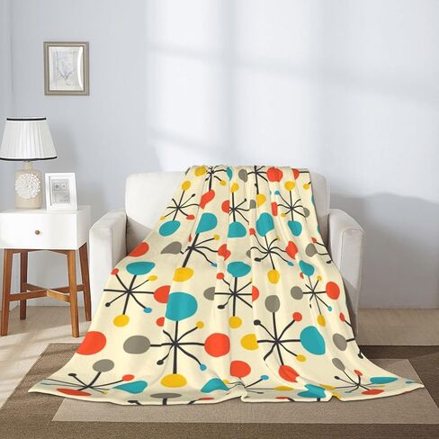 Mid Century Fifties Modern Atomic Retro Colors Throw Blanket Gifts Fuzzy Soft Warm Cozy Yellow Fleece Blanket for Couch Sofa Bed Living Room Travel Farmhouse Home Decor 50"x40" in Saudi Arabia