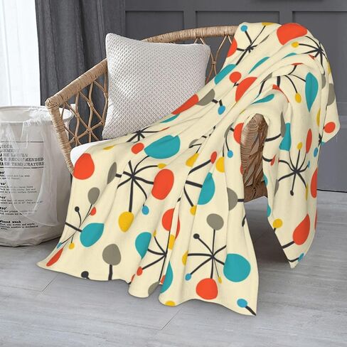 Mid Century Fifties Modern Atomic Retro Colors Throw Blanket Gifts Fuzzy Soft Warm Cozy Yellow Fleece Blanket for Couch Sofa Bed Living Room Travel Farmhouse Home Decor 50"x40" in Saudi Arabia