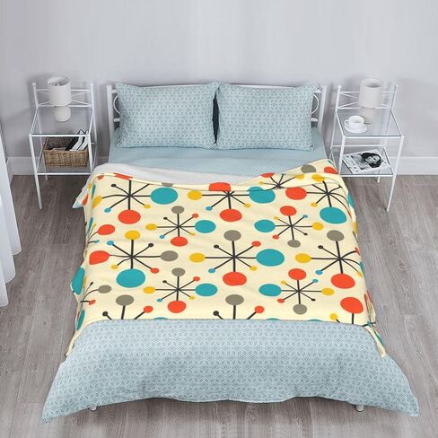 Mid Century Fifties Modern Atomic Retro Colors Throw Blanket Gifts Fuzzy Soft Warm Cozy Yellow Fleece Blanket for Couch Sofa Bed Living Room Travel Farmhouse Home Decor 50"x40" in Saudi Arabia