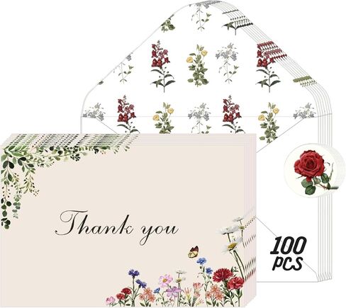 Thank You Cards with envelopes, 4x6 Inch Vintage Flower Blank Notes, Elegant Floral Design, Thank You Cards for Birthday, Wedding, Anniversary, 20 Pack in Saudi Arabia
