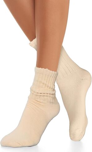 Lusofie 3 Pairs Crew Socks For Women Cotton Socks for Women Slouch Socks for woman Retro Crew Socks Seamless Cozy Fall Socks Breathable Unisex Slouchy Socks for Sports and Daily Wear(3 Colors) in Saudi Arabia