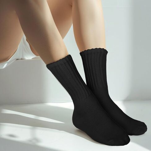 Lusofie 3 Pairs Crew Socks For Women Cotton Socks for Women Slouch Socks for woman Retro Crew Socks Seamless Cozy Fall Socks Breathable Unisex Slouchy Socks for Sports and Daily Wear(3 Colors) in Saudi Arabia