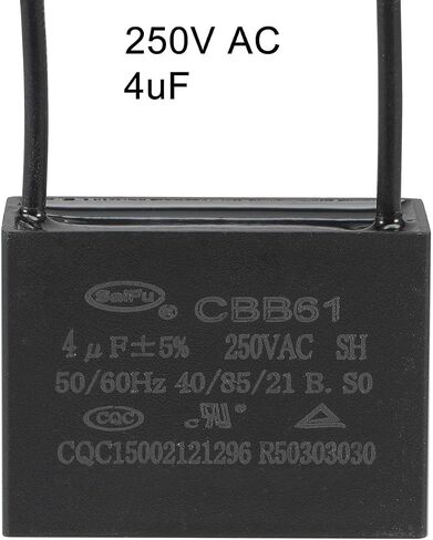 CBB61 4uF Ceiling Fan Capacitor 250V AC 40/85/21 ±5% 50/60Hz Cylinder 38x28x18mm with 2 Wires Metalized Polypropylene Film Capacitors for Electric Fan Pump Motor Generator,1 PCS in Saudi Arabia