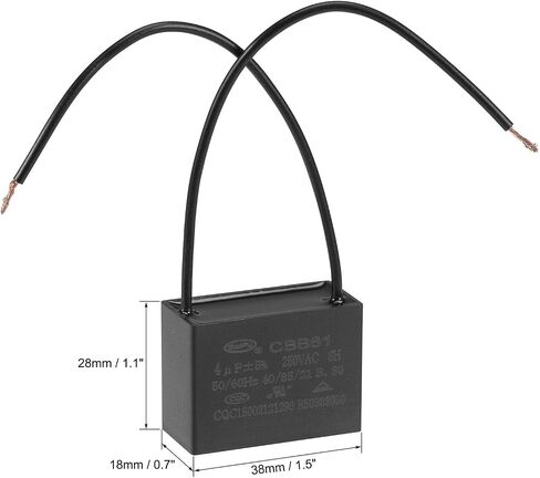 CBB61 4uF Ceiling Fan Capacitor 250V AC 40/85/21 ±5% 50/60Hz Cylinder 38x28x18mm with 2 Wires Metalized Polypropylene Film Capacitors for Electric Fan Pump Motor Generator,1 PCS in Saudi Arabia
