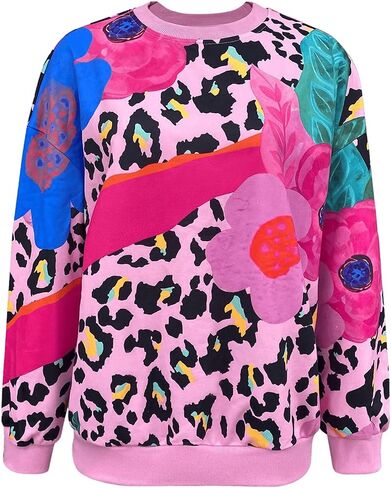 GORGLITTER Women's Leopard Floral Print Sweatshirt Crewneck Long Sleeve Pullover Tops in Saudi Arabia