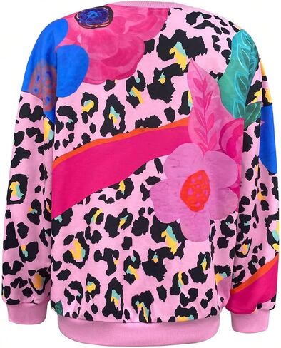 GORGLITTER Women's Leopard Floral Print Sweatshirt Crewneck Long Sleeve Pullover Tops in Saudi Arabia