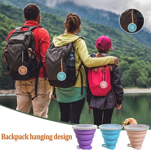 Silicone Collapsible Cups, Portable Drinking Cups with Watertight Lids, Reusable for Indoors and Outdoors - 6.09, 9.13, 10.82 fl oz (3 Pack, Multi-Color) (grey, orange, pink) in Saudi Arabia