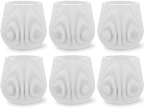 Koyal Wholesale 4" White Ribbed Short Vases for Flowers, Fluted Flower Vase, Small Boho White Vase, Mid Century Modern Decor, Modern Living Room Table Vase Decor, Bulk Vases Centerpiece, Pack 6 in Kuwait