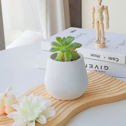 Koyal Wholesale 4" White Ribbed Short Vases for Flowers, Fluted Flower Vase, Small Boho White Vase, Mid Century Modern Decor, Modern Living Room Table Vase Decor, Bulk Vases Centerpiece, Pack 6 in Kuwait