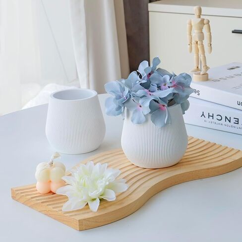 Koyal Wholesale 4" White Ribbed Short Vases for Flowers, Fluted Flower Vase, Small Boho White Vase, Mid Century Modern Decor, Modern Living Room Table Vase Decor, Bulk Vases Centerpiece, Pack 6 in Kuwait