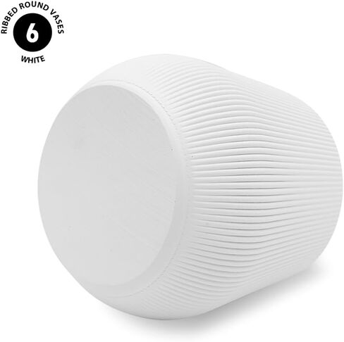 Koyal Wholesale 4" White Ribbed Short Vases for Flowers, Fluted Flower Vase, Small Boho White Vase, Mid Century Modern Decor, Modern Living Room Table Vase Decor, Bulk Vases Centerpiece, Pack 6 in Kuwait