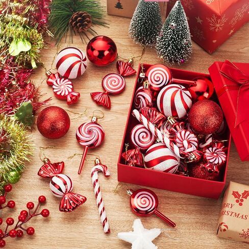 36 PCS Christmas Candy Cane Lollipop Ornaments for Christmas Tree Decorations, Glitter Red and White Christmas Peppermint Ornaments Candyland Decorations,Shatterproof Plastic Hanging Ornament in Saudi Arabia