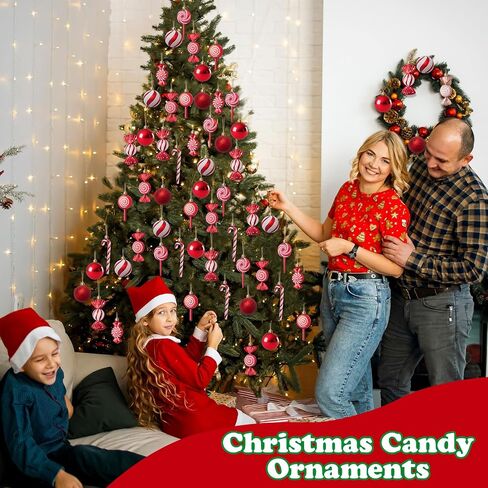 36 PCS Christmas Candy Cane Lollipop Ornaments for Christmas Tree Decorations, Glitter Red and White Christmas Peppermint Ornaments Candyland Decorations,Shatterproof Plastic Hanging Ornament in Saudi Arabia