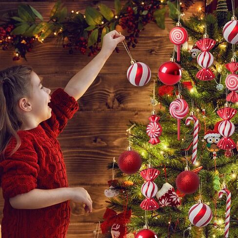 36 PCS Christmas Candy Cane Lollipop Ornaments for Christmas Tree Decorations, Glitter Red and White Christmas Peppermint Ornaments Candyland Decorations,Shatterproof Plastic Hanging Ornament in Saudi Arabia