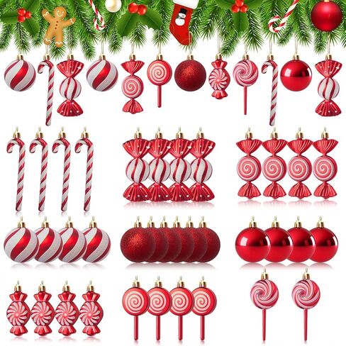 36 PCS Christmas Candy Cane Lollipop Ornaments for Christmas Tree Decorations, Glitter Red and White Christmas Peppermint Ornaments Candyland Decorations,Shatterproof Plastic Hanging Ornament in Saudi Arabia
