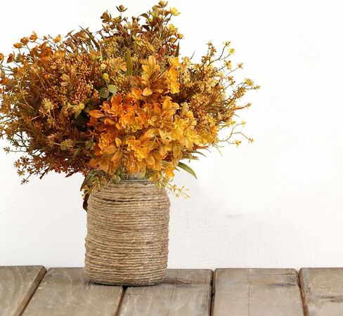 6 Bundles Artificial Fall Flowers Fall Mums, No Fade Faux Autumn Plants, Fake Indoor Outdoor Greenery Fall Decorations for Thanksgiving Wedding Party Home Garden Fireplace Décor (Fall Mixed) in Saudi Arabia