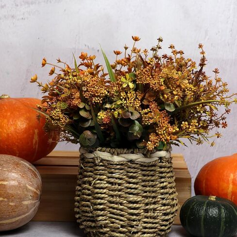 6 Bundles Artificial Fall Flowers Fall Mums, No Fade Faux Autumn Plants, Fake Indoor Outdoor Greenery Fall Decorations for Thanksgiving Wedding Party Home Garden Fireplace Décor (Fall Mixed) in Saudi Arabia