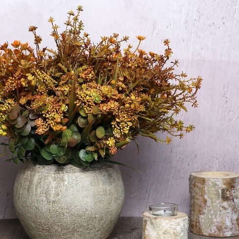 6 Bundles Artificial Fall Flowers Fall Mums, No Fade Faux Autumn Plants, Fake Indoor Outdoor Greenery Fall Decorations for Thanksgiving Wedding Party Home Garden Fireplace Décor (Fall Mixed) in Saudi Arabia