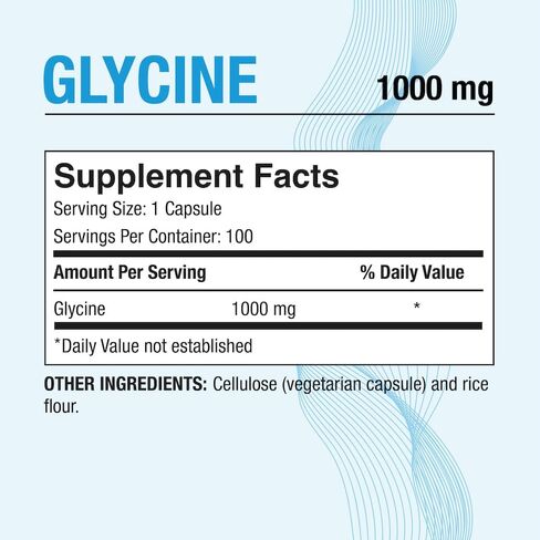 Puregen Labs Glycine 1000mg [High Potency] 100 Vegetarian Capsules, Promotes Healthy Sleep | No Harmful Additives | Non-GMO, NO Gluten and Dairy | Made in USA in Saudi Arabia