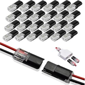 24 قطعة موصل توصيل بسلك مزدوج، موصلات أسلاك LED قابلة للتوصيل 2 دبوس و2 اتجاه مع مشبك قفل توصيل سريع موصلات أسلاك الجهد المنخفض + 1 قطعة سلك مقسم (24)