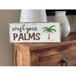 TUNIU Wood Sign, 6 x 12 inches, Wooden Board Decorative Signage, Beachy Bathroom Decor, Palm Tree Wall Art