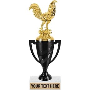 Crown Awards Bird Award Trophies, 9.5" Black Swirl Cup Trophy with Fighting Rooster Figure, Engraving Included Prime