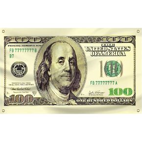 YOSASAH 100 One Hundred Dollar Bill Flag 3X5 FT Dorm Decor Man Cave Wall Banner Poster with Brass Grommets For College Dorm