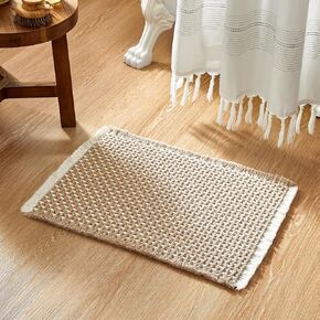 Boho Bathroom Rugs, Super Absorbent Non Slip Bath Mat Quick Dry Bath Rugs Washable Farmhouse Bathroom Rugs for Bathroom with Non Slip Rug Pad, Khaki and White 24"x16"