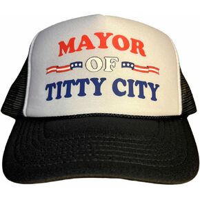 Mayor of Titty City Snapback Trucker Hat for Men Women, Vintage Fit Funny Novelty Graphic, American Flag Hat