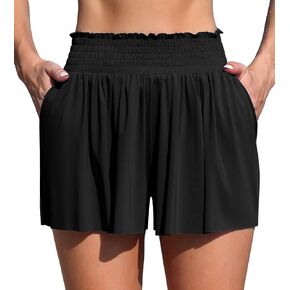 Women's 3" High Waisted Swim Shorts with Pockets Flowy Board Shorts Tummy Control Bathing Suit Bottoms