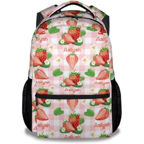 Strawberry School Backpack for Girls, 16 Inch Pink Backpacks for Kids 6-12 Years, Lightweight Cartoon Bookbag for Travel