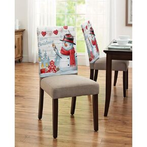 Dining Chair Back Covers, Christmas Tree Gnome Snowman Snowflake Winter Snow Gray Chair Covers Chair Slipcovers Protective Covers for Holiday Party Festival Decoration, Set of 4