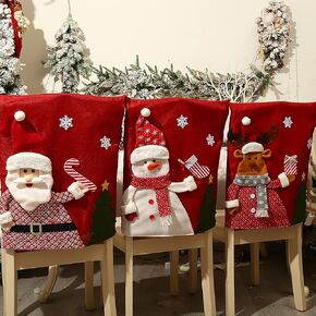 WYSRJ 6Pcs Christmas Chair Back Covers, Santa Claus Snowman Reindeer Xmas Dinner Chairs Cover Christmas Chair Covers Slipcovers for Kitchen Hotel Holiday Party Decor