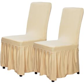 SquarePie Dining Room Chair Covers Set of 2,Universal Stretch Chair Slipcover with Skirt,Fit Chair Seat Covers for Home Wedding Party Banquet (White)