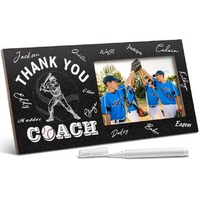 Blosssound Thank You Coach Gifts Baseball Theme Picture Frame Thanks Coach Frame 4 x 6 Inch Thank You Coach Photo Frame Baseball Wood Picture Frame with Pen for Coaches Appreciation Graduation Retired