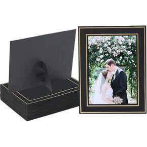 5X7 Inch Paper Picture Frames with Easel, Paper Photo Frame Cards, Cardboard Photo Frame for Wedding, Birthday,Christmas Decor (Black with Gold Lining, 50 Count)