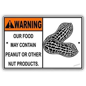 New Warning Plaque Wall Decor Warning Our Food May Contain Peanut Or Other Nut Products Street Caution Metal Tin Signs Yard Sign Office Sign Outdoor & Indoor Safety Sign 8 X 12 Inch