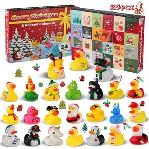 Advent Calendar 2024 Kids Christmas Rubber Ducks, 24 Days Rubber Duck Countdown Calendar, 24 Pcs Rubber Ducks Advent Calendar Bath & Pool Toys Party Favor Gifts Christmas Stocking Stuffers for Kids Boys Girls