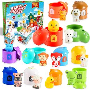 2024 Christmas Advent Calendar, 24 Days Countdown Calendars Finger Puppets with Farm Animal Toys for Toddlers Preschool Learning Educational Toys Xmas Gifts for 1-3 Year Olds Boys Girls Montessori Toy