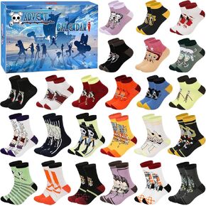 Socks Christmas Advent Calendar 2024-24 of Day Christmas Countdown Calendar Includes 24 Pairs of Anime Themed Socks Suitable for Women Men Fans Xmas Party Surprise