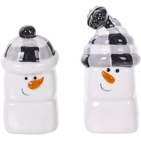 مجموعة The Bridge Collection هزازات ملح وفلفل رجل الثلج - رجال ثلج احتفاليون يرتدون قبعات هزازات ملح وفلفل من السيراميك - ديكور سطح طاولة المطبخ للعطلات in Kuwait