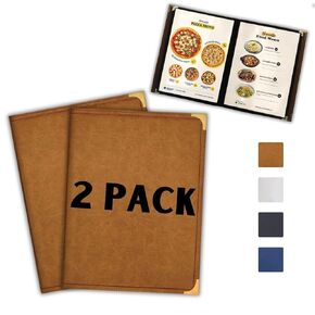 2-Pack Leather Restaurant Menu Covers | 8.5 x 11-Inch | 4 Pages, 8 Views | Ideal for Wine Lists, Drinks, and Menus | Perfect for Cafes, Bars, and Hotels | Elegant Menu Holder and Book. (Black)
