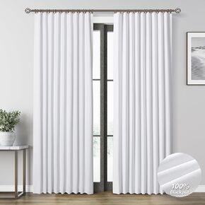 Natural Linen Blackout Curtains for Bedroom 90 Inch Length 2 Panels Set Back Tab Cream Colored Neutral Farmhouse Living Room Darkening Curtains Track System Thermal Insulated Black Out Drapes 52x90