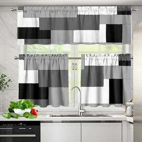 Brown Grey Kitchen Curtains Valances and Tiers Set of 3 Taupe Abstract Art Window Curtains Modern Rod Pocket Short Tier Curtain Valance Sets for Home Cafe Window Decor 52x36in