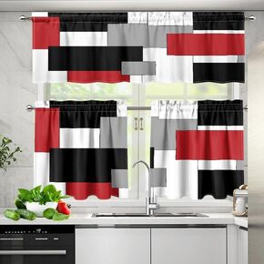 Brown Grey Kitchen Curtains Valances and Tiers Set of 3 Taupe Abstract Art Window Curtains Modern Rod Pocket Short Tier Curtain Valance Sets for Home Cafe Window Decor 52x36in